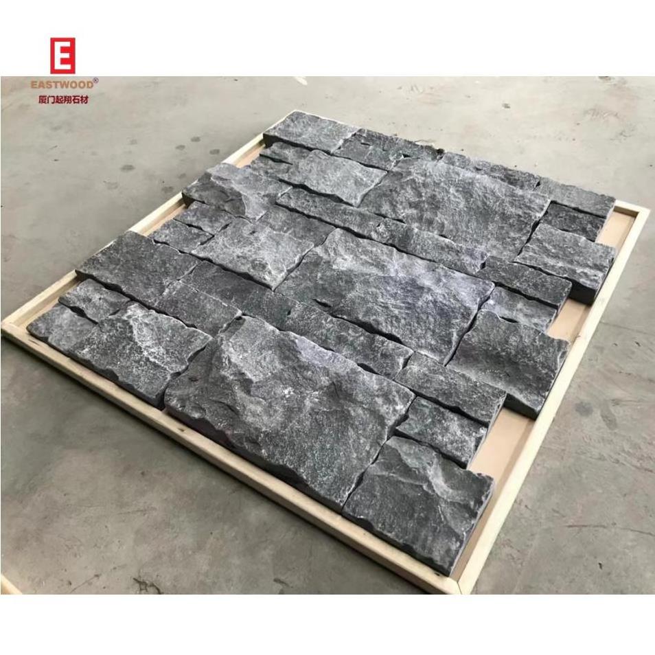 Natural Tumbled Black Limestone Ledgestone Tiles For Wall Cladding