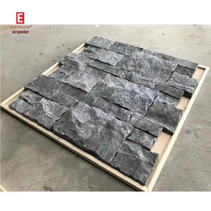 Natural Tumbled Black Limestone Ledgestone Tiles For Wall Cladding