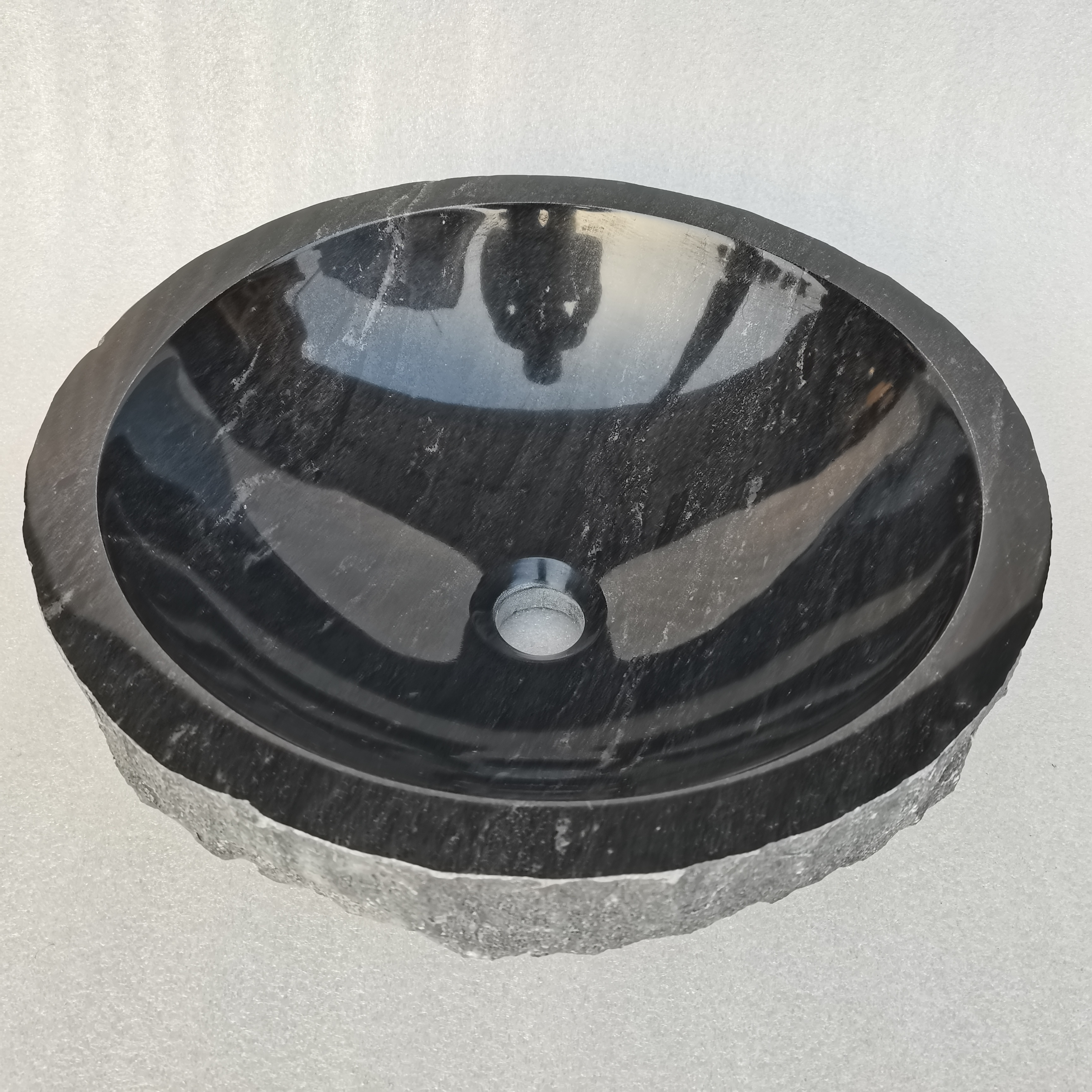 Black limestone polished round with pop up drain bathroom vessel sink