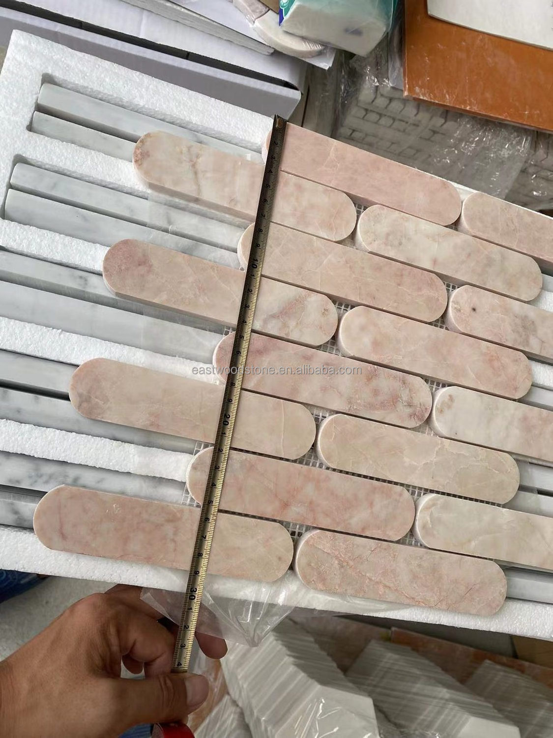 China light Tea Rose batons pink marble stone mosaic flooring and wall tiles