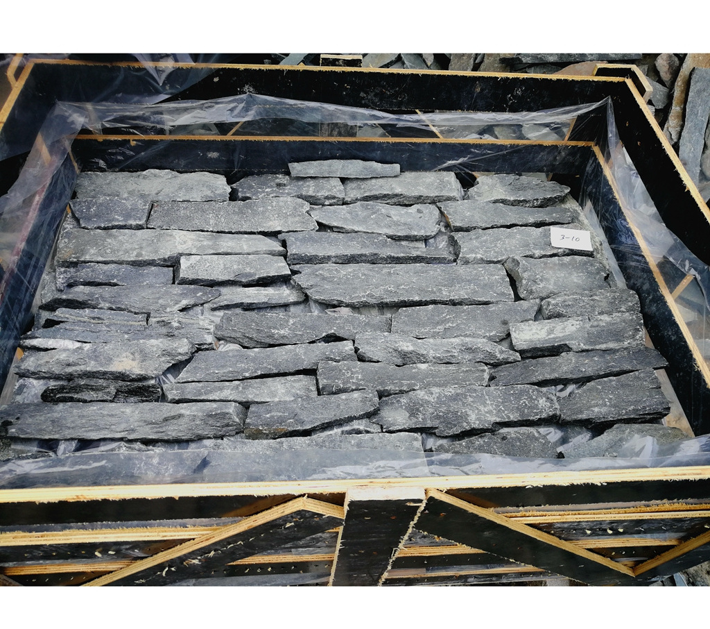 Natural Charcoal Black Quartz Ledge Stone  Quartzite Ledgestone Loose Format Masonry Wall Stone Cladding Veneer