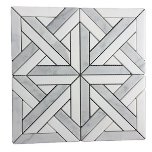 Honed parquet M type Bianco Carrara White Grey marble stone mosaic flooring and wall tiles for interior design