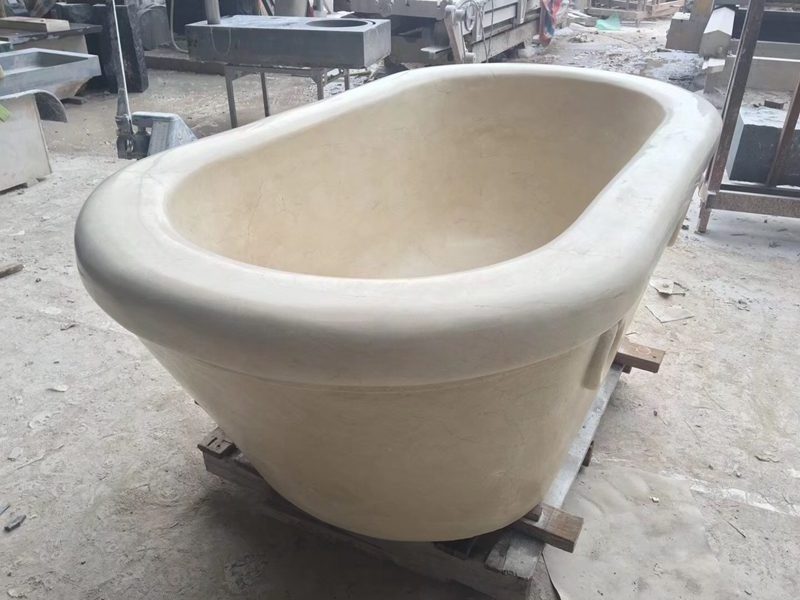 Customized freestanding stone bath Marfil Cream Beige marble bathtub for hotel bathroom