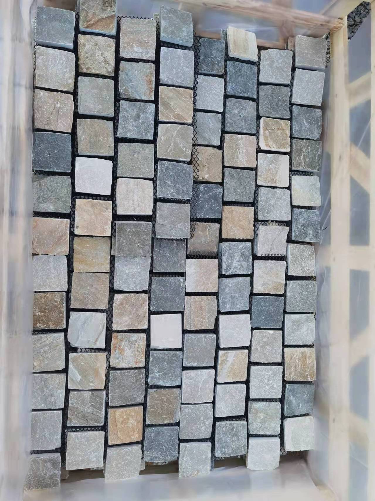 Natural Multicolor Slate Cobblestone on Mesh Paver For Driveway Paving