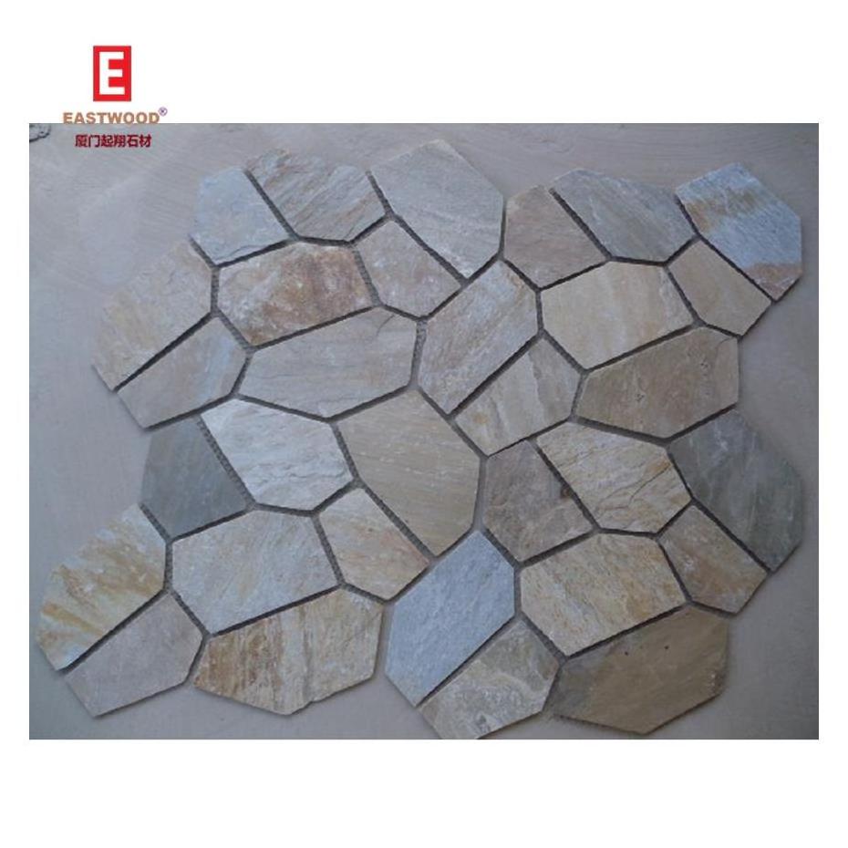 Wholesale Natural Rusty Slate Stone Crazy Tiles Stepping Stone On Mesh For Outdoor Paving