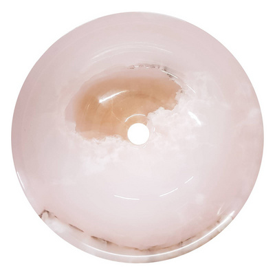 Luxury Pink Onyx Bathroom Scalloped Bowl Vessel Stone Sink Hand Wash Basin Rose Pink Vessel Sink Onyx Sink