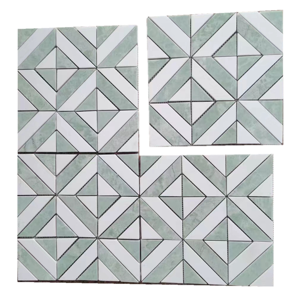 Light Green Marble Stone Mosaic Tiles Herringbone Pattern For Interior Wall Cladding Bathroom Kitchen