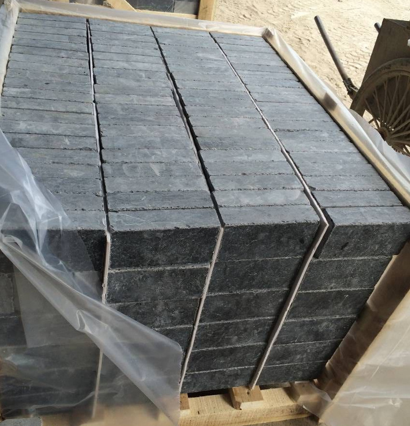 Factory Price Natural Black Limestone Honed Acid-wash And Tumbled Wall Brick Paving Slab Tile Cobble Stone