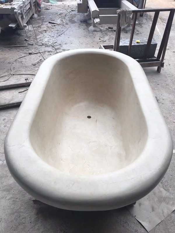 Customized freestanding stone bath Marfil Cream Beige marble bathtub for hotel bathroom