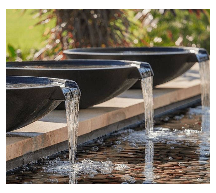 Natural  Matt Black Grey Granite Basalt Stone Fountain Carved Running Water Bowl For Swimming Pool Landscape Project