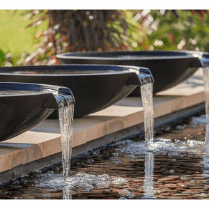 Natural  Matt Black Grey Granite Basalt Stone Fountain Carved Running Water Bowl For Swimming Pool Landscape Project