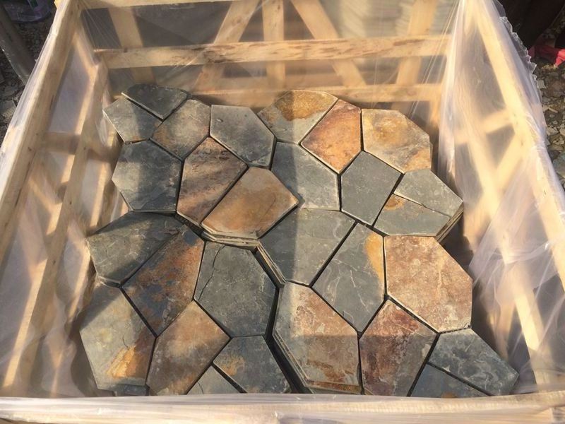 Rustic Slate Flagstone Meshed Mosaic Paving Flooring Tiles  for  Patio Path Way