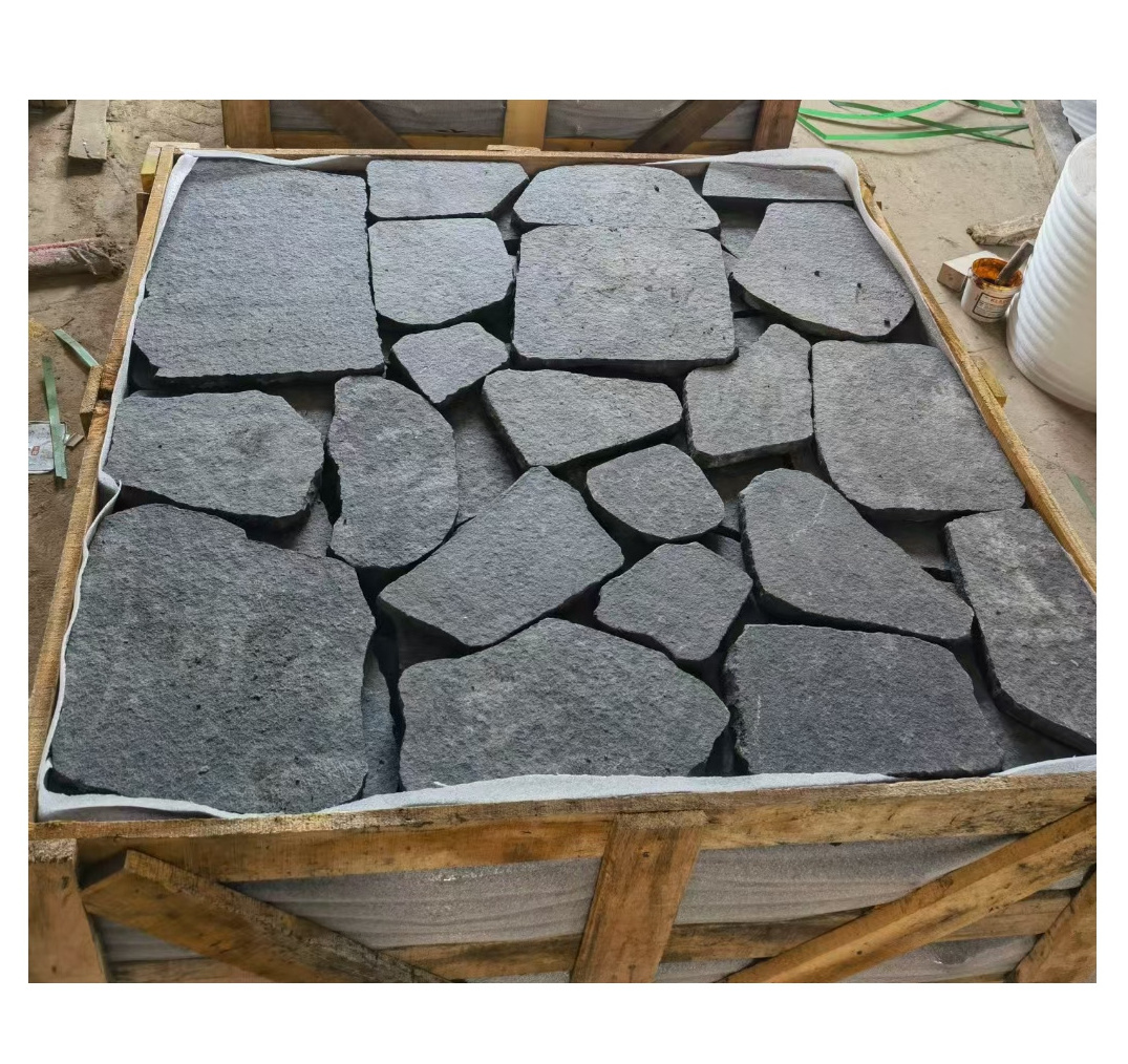 Black granite random flagstone black basalt stone crazy pattern paving stone for driveway outside garden