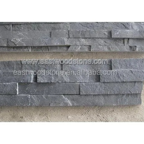 natural split black slate stacked stone wall cladding tiles