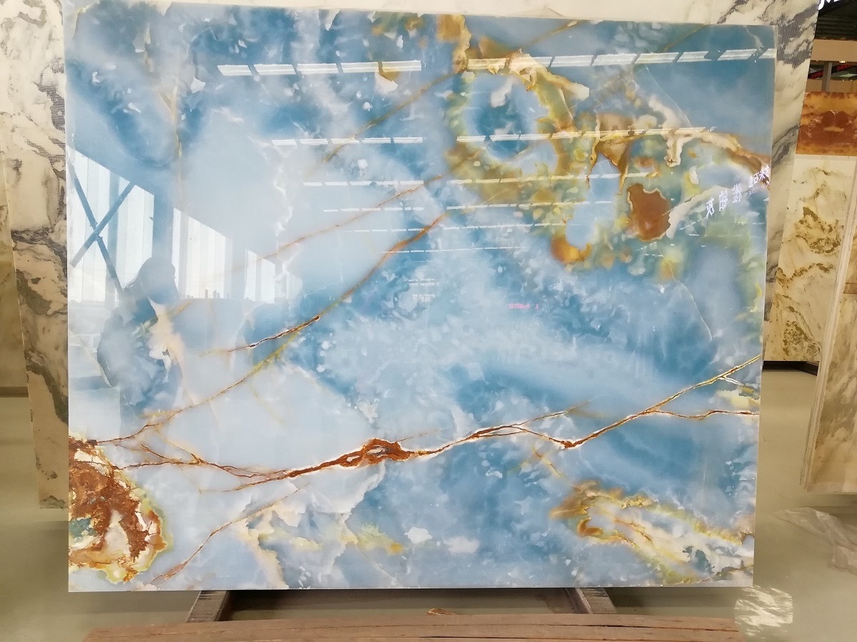 Luxury Natural Jade Slab Blue Onyx Slab Panel for Wall Tile