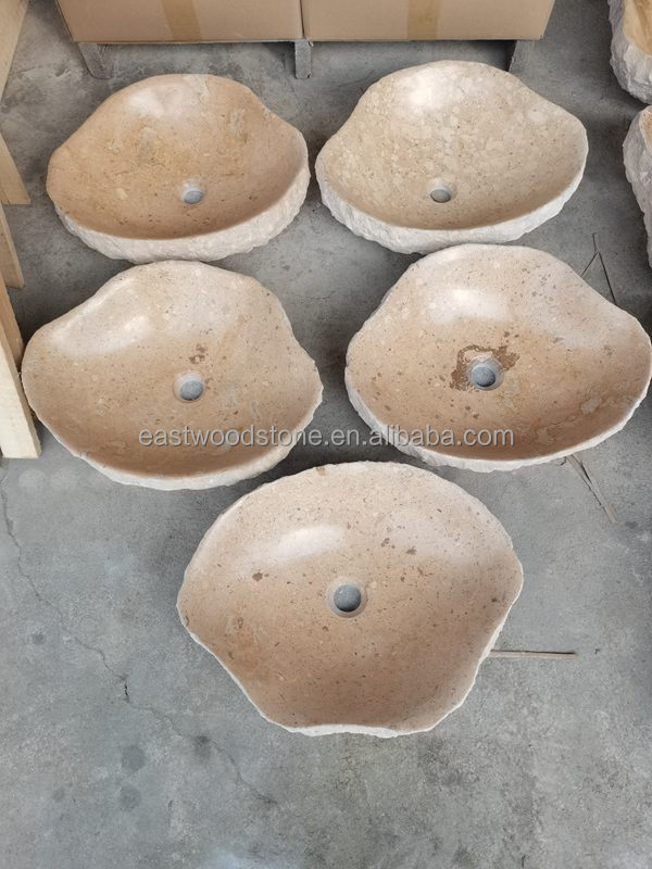 Customized Hand Carved Round Pink Marble  Sink For Bathroom Washing Basin