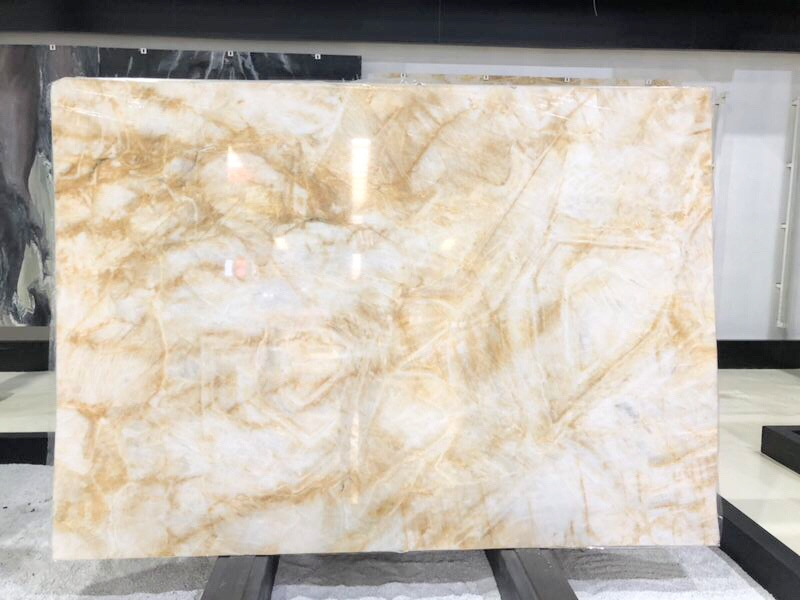 Transparent popular natural yellow beige  onyx tiles slabs low price marble