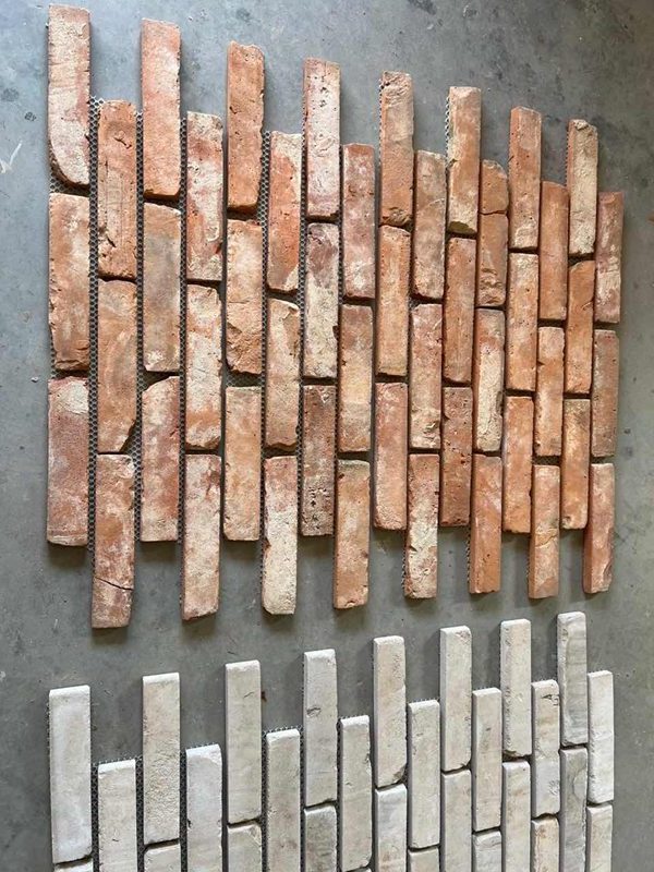 Antique Reclaimed Rectangle Old  Mesh-mounted White Brick Mosaic Tiles For Wall Cladding