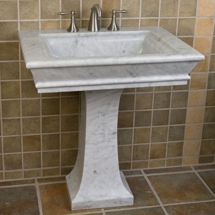 Free Standing Natural White Marble Stone Pedestal Washbasin Stone Basin