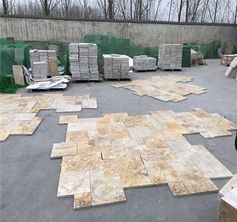 French Pattern Outdoor Titanium Stone Travertine Tiles  For Driveway and Wallway on Sale