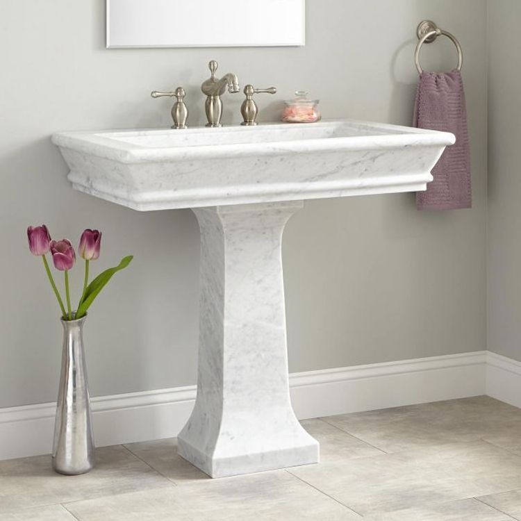 Free Standing Natural White Marble Stone Pedestal Washbasin Stone Basin