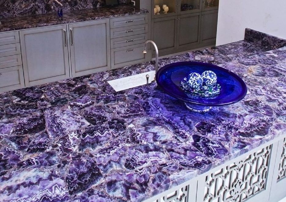 Natural luxury stone purple gemstone slab vanity top amethyst countertop for kitchen