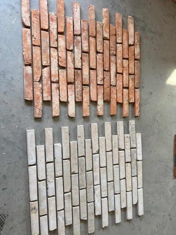 Antique Reclaimed Rectangle Old  Mesh-mounted White Brick Mosaic Tiles For Wall Cladding