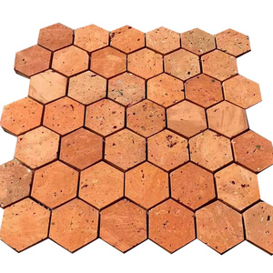 Antiqued Natural Surface Red Clay Bricks Hexagon Pattern Mosaic Tiles Exterior Interior Wall Cladding