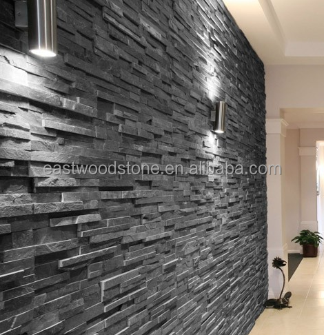 natural split black slate stacked stone wall cladding tiles