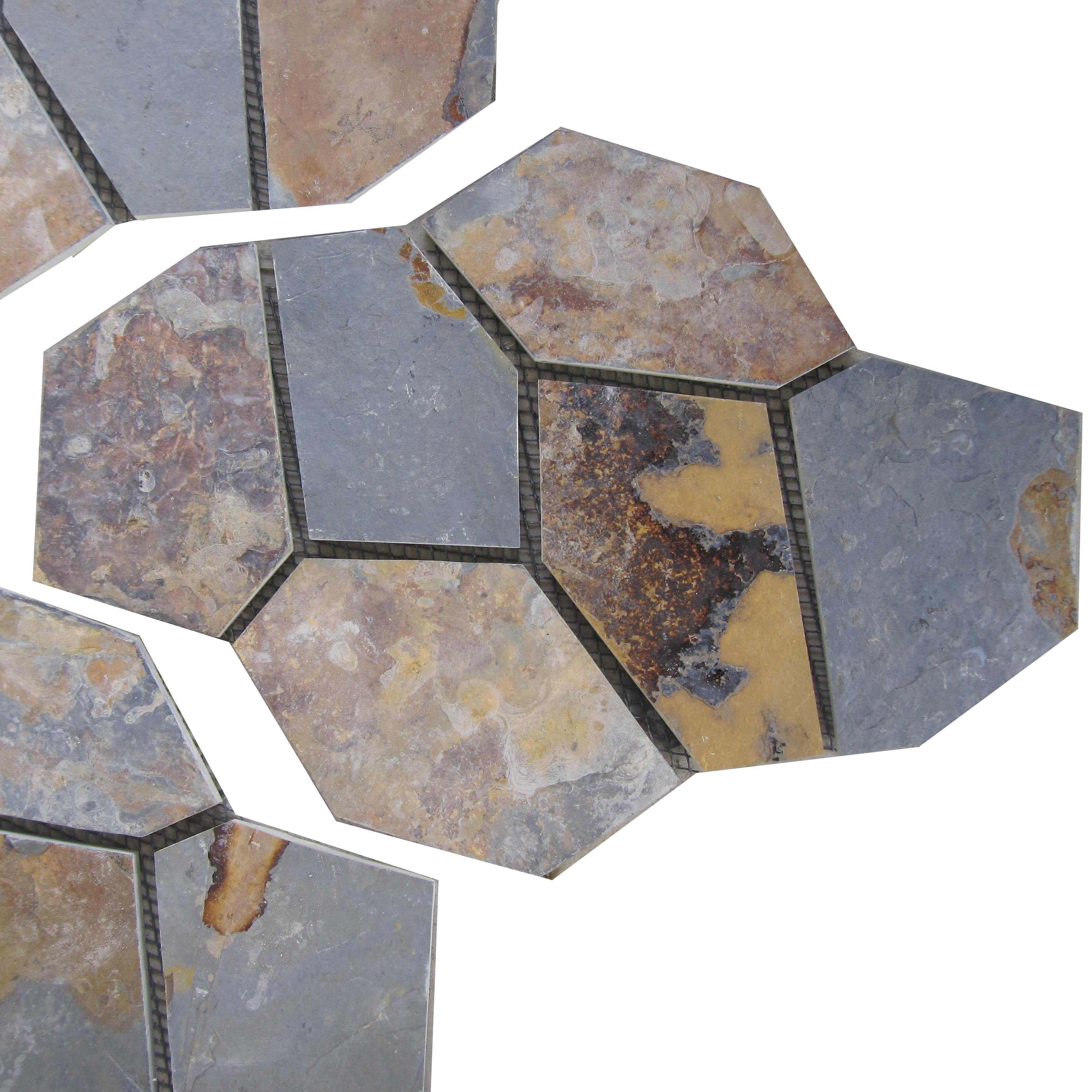 Easy and fast installation Random irregular shape slate stone crazy mesh paving tiles