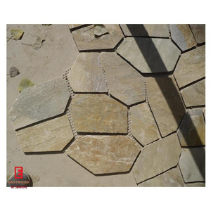 Wholesale Natural Rusty Slate Stone Crazy Tiles Stepping Stone On Mesh For Outdoor Paving