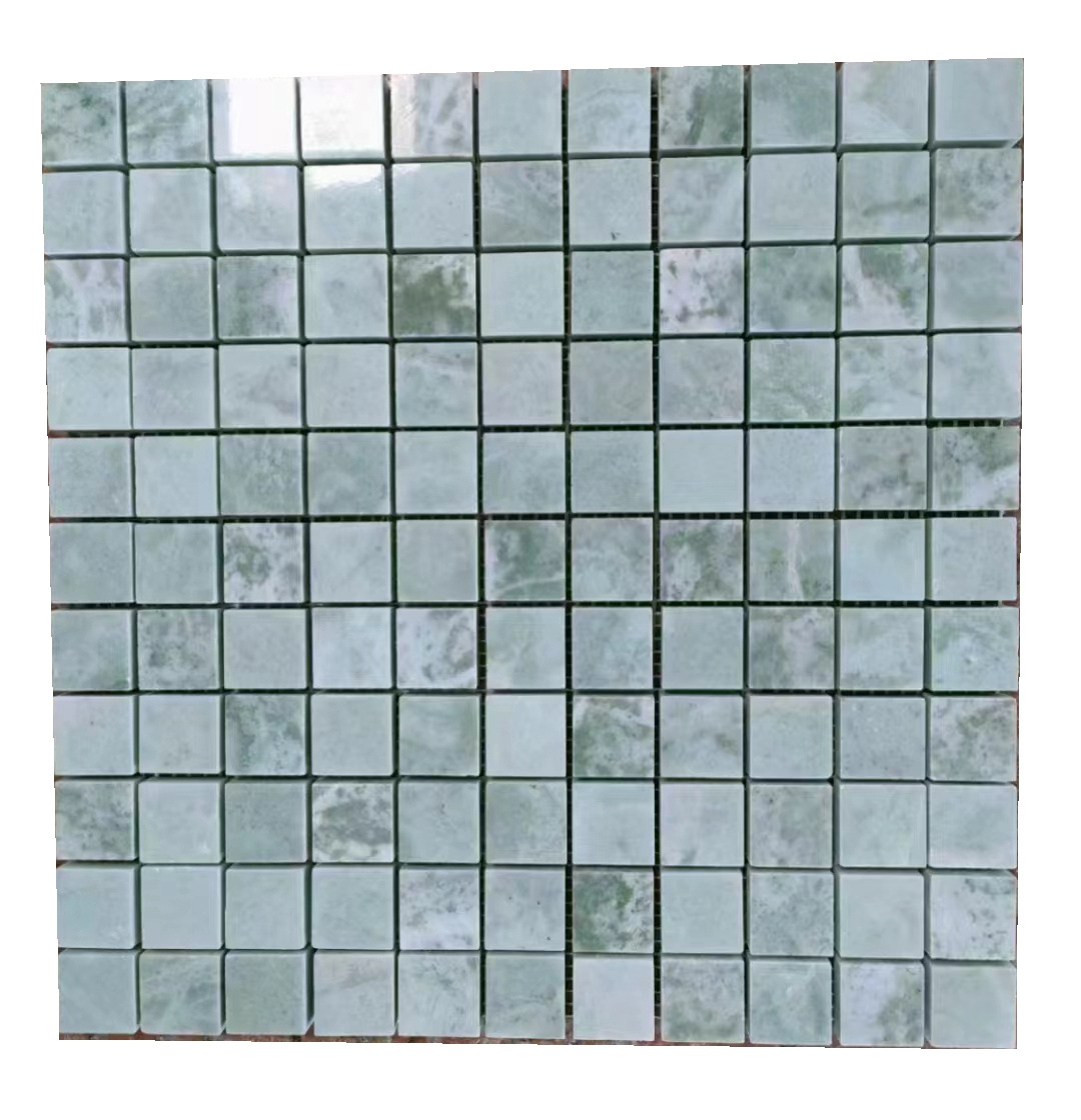 Natural Polished Waterjet  Light Green Marble With Chips In Fan Shape Leaf Pattern Stone Mosaic Tiles Customized