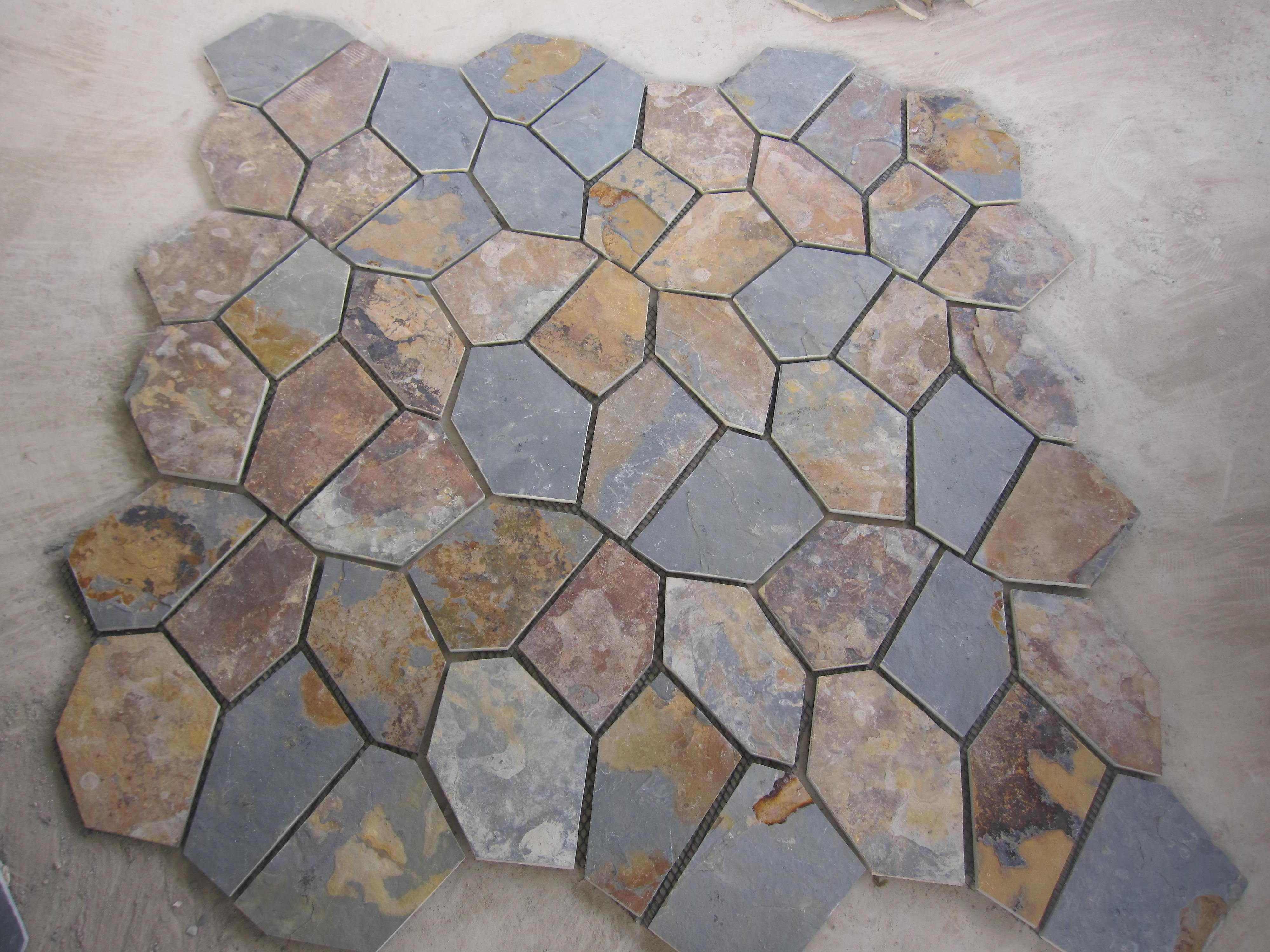 Easy and fast installation Random irregular shape slate stone crazy mesh paving tiles