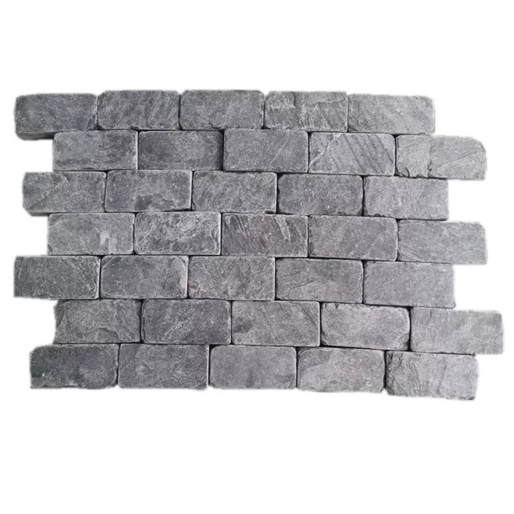 Tumbled natural black slate cobblestone pavers for outdoor paving