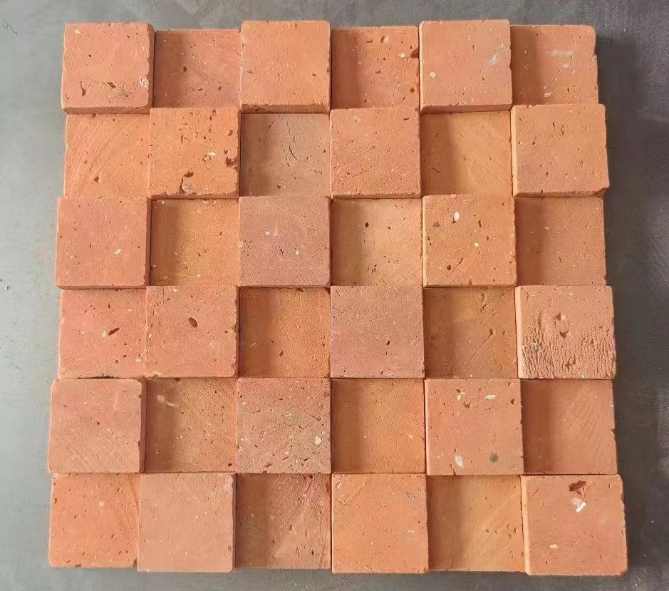 Antiqued Natural Surface Red Clay Bricks Hexagon Pattern Mosaic Tiles Exterior Interior Wall Cladding