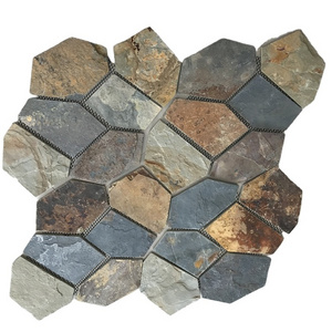 Rustic Slate Flagstone Meshed Mosaic Paving Flooring Tiles  for  Patio Path Way