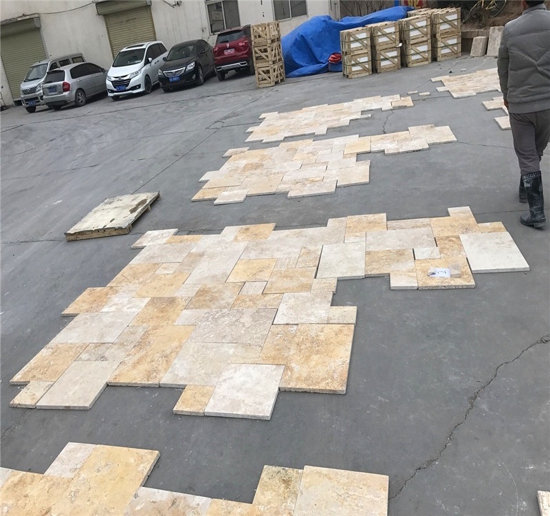 French Pattern Outdoor Titanium Stone Travertine Tiles  For Driveway and Wallway on Sale