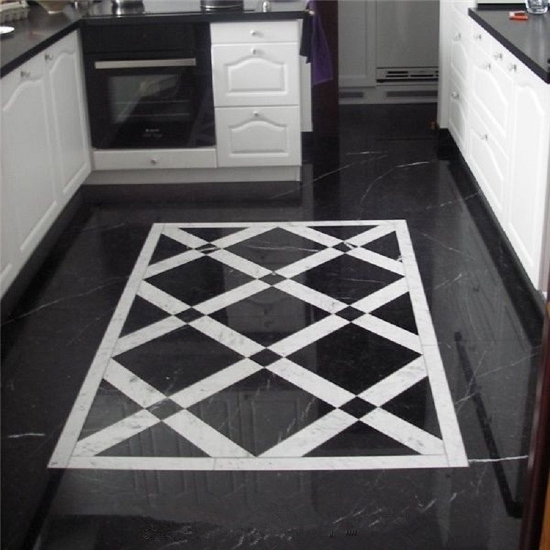 White Marble And Black Marble Checker Flooring Tiles