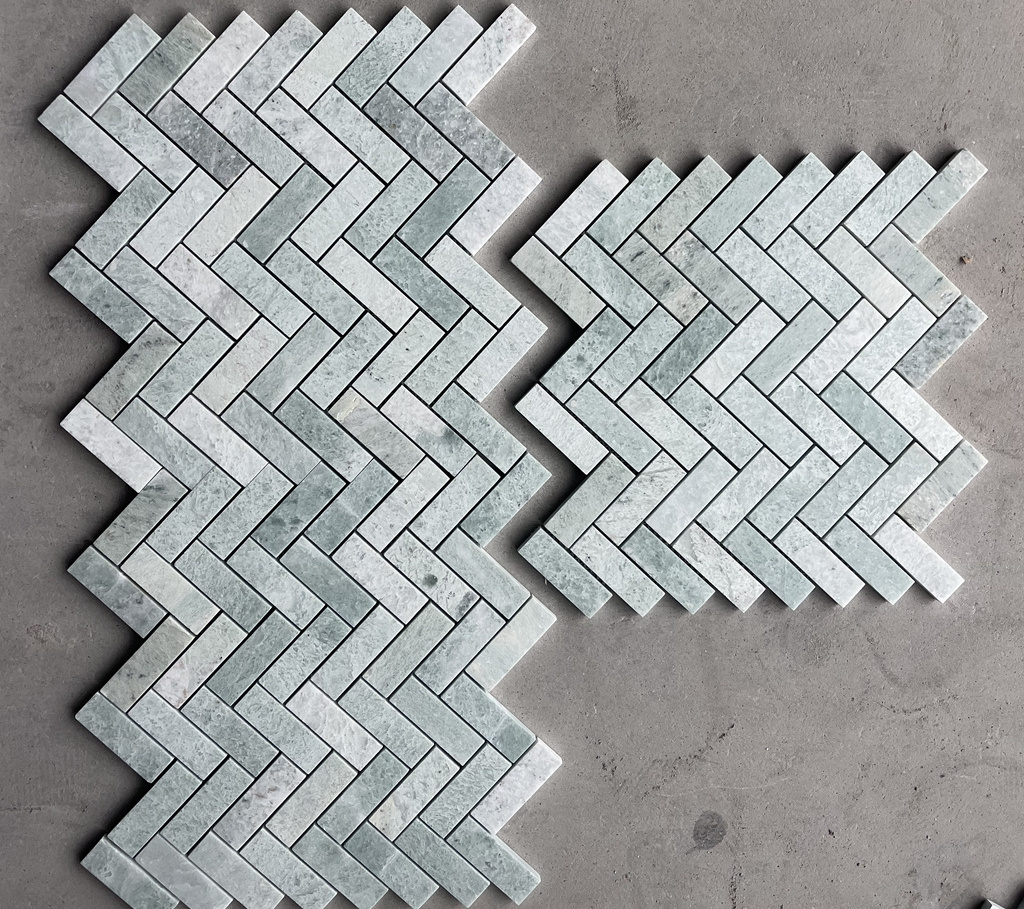 Light Green Marble Stone Mosaic Tiles Herringbone Pattern For Interior Wall Cladding Bathroom Kitchen