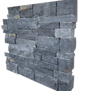 Natural Rock Face Black Limestone Ashler Stone Bricks For Wall Cladding Home Decor