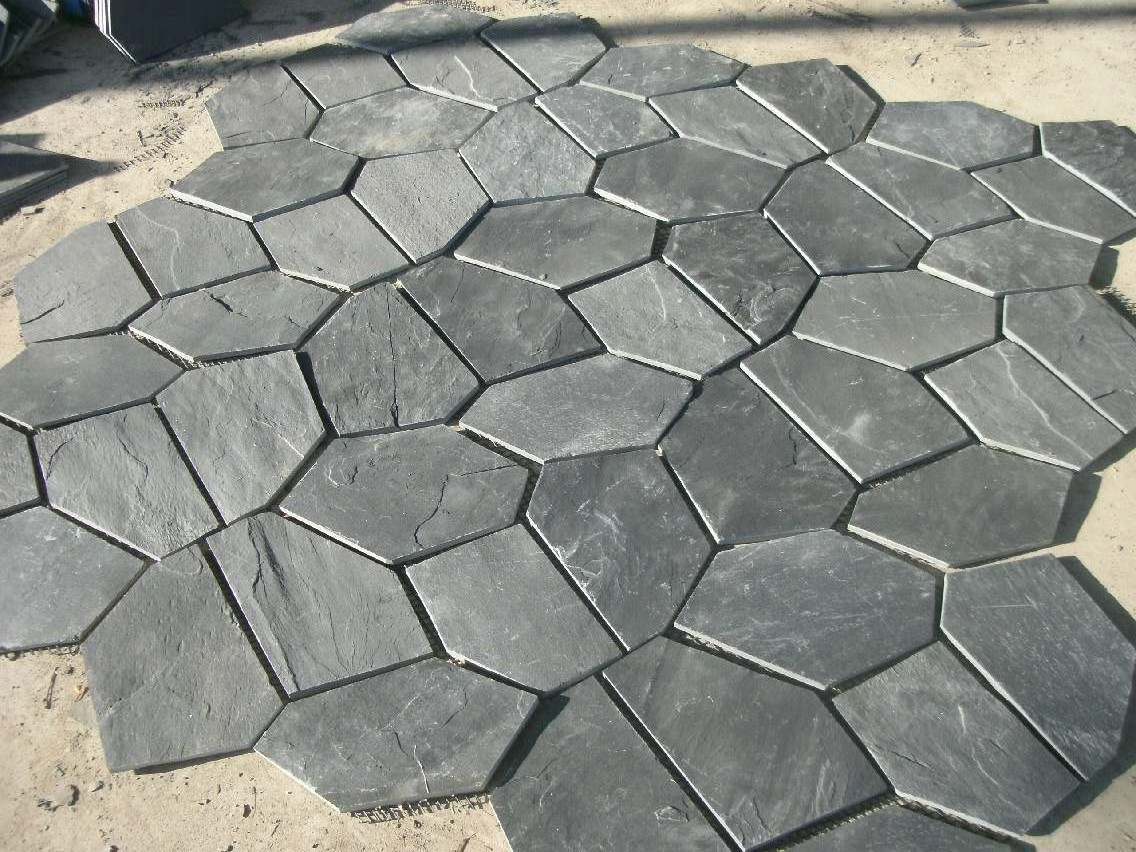 Easy and fast installation Random irregular shape slate stone crazy mesh paving tiles