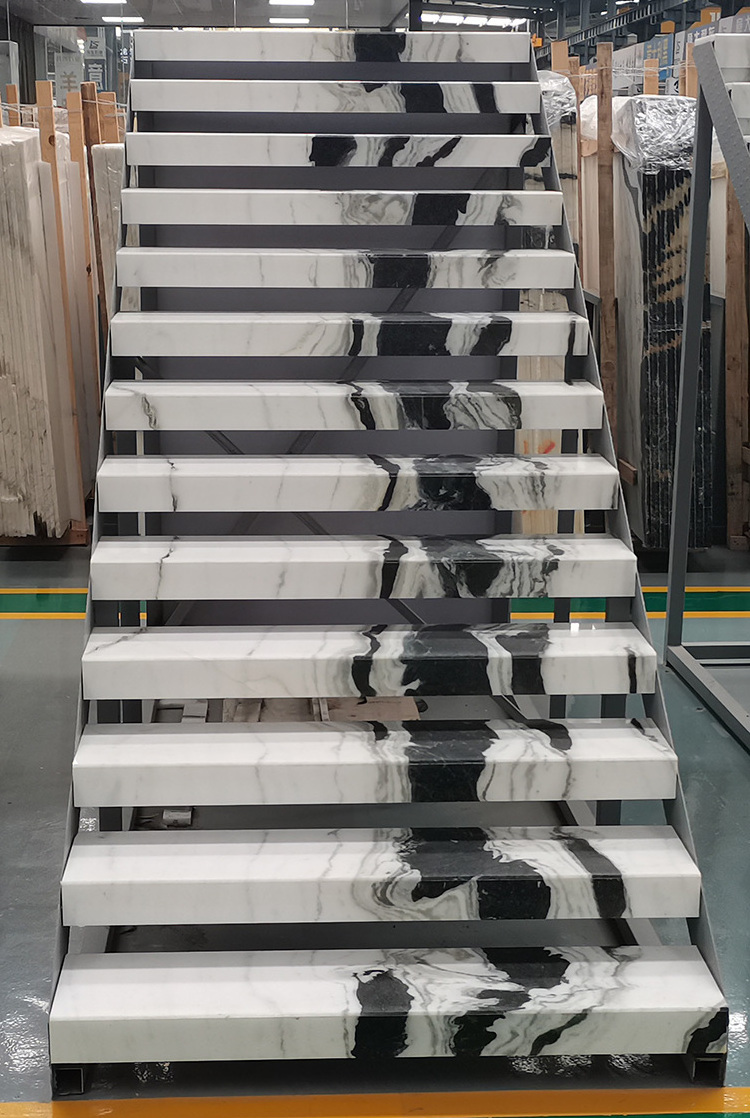 Customized Panda White Marble Book Matched Staircase Indoor Steps Tiles