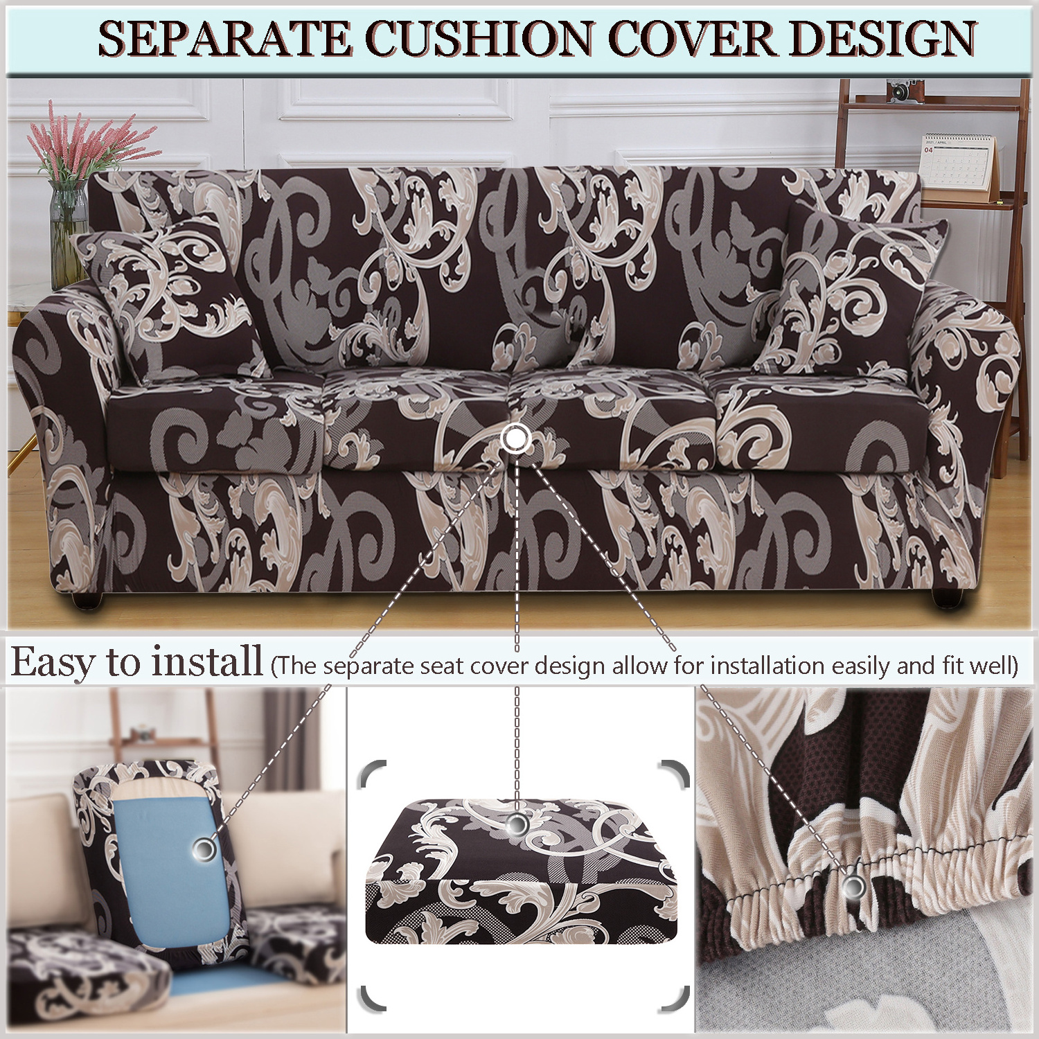 Factory custom design sofa cover printed jacquard 4 3 2 1 seat sofa stretch 4 seat sofa cover dining chair cover