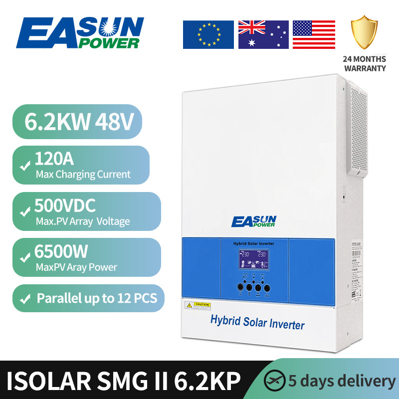 Easun Factory 6.2KW 6200W 48V 230V Solar Inverter Charger Built-in 120A MPPT Charge Controller Hybrid Solar Inverter