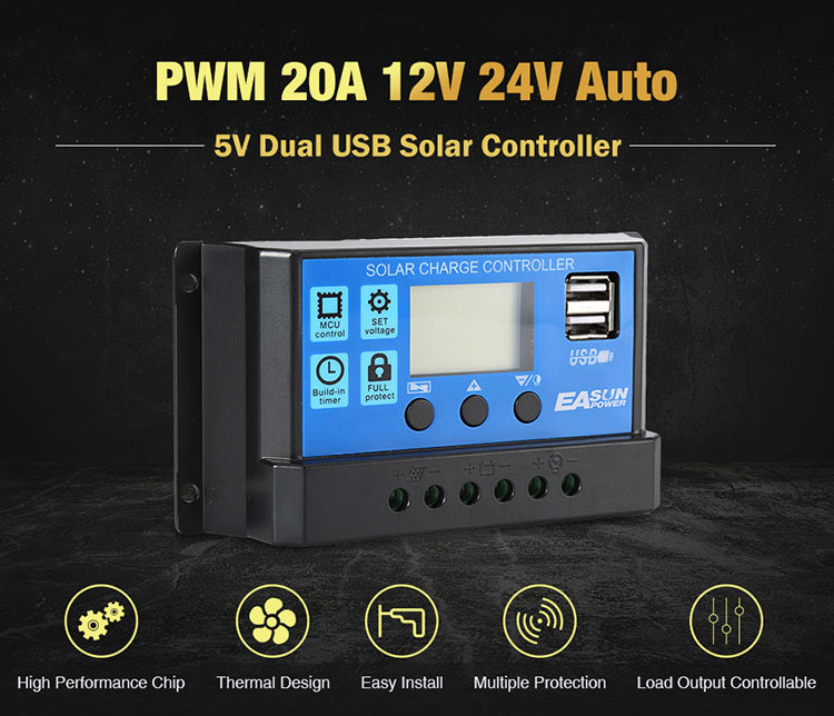 PWM 10A 20A 30A 50A Solar Charge Regulator 12V 24V Auto LCD Display Controller with Load Dual Timer Control Solar controller 30a