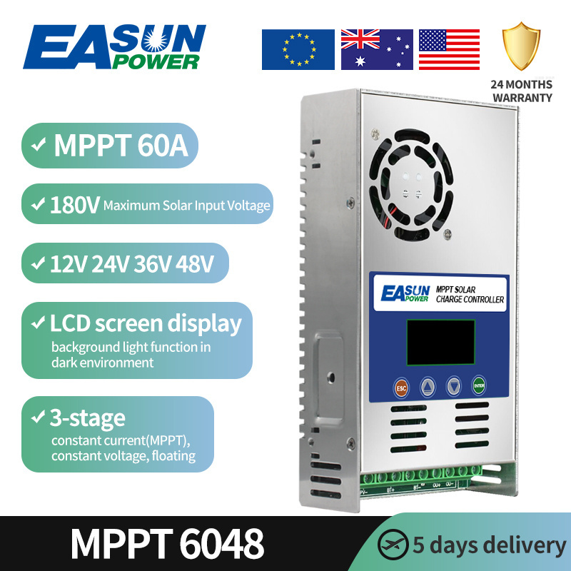 Easun Auto 12v/24v/36v/48v Auto Solar Charge Regulator 60 Amp MPPT 60A Solar Charger Controller for Solar System