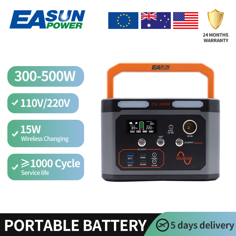 Portable Power Station Outdoor Fishing Travel Wireless Lifepo4 Battery 300W 500W Lithium Solar Portable Electric Power Station