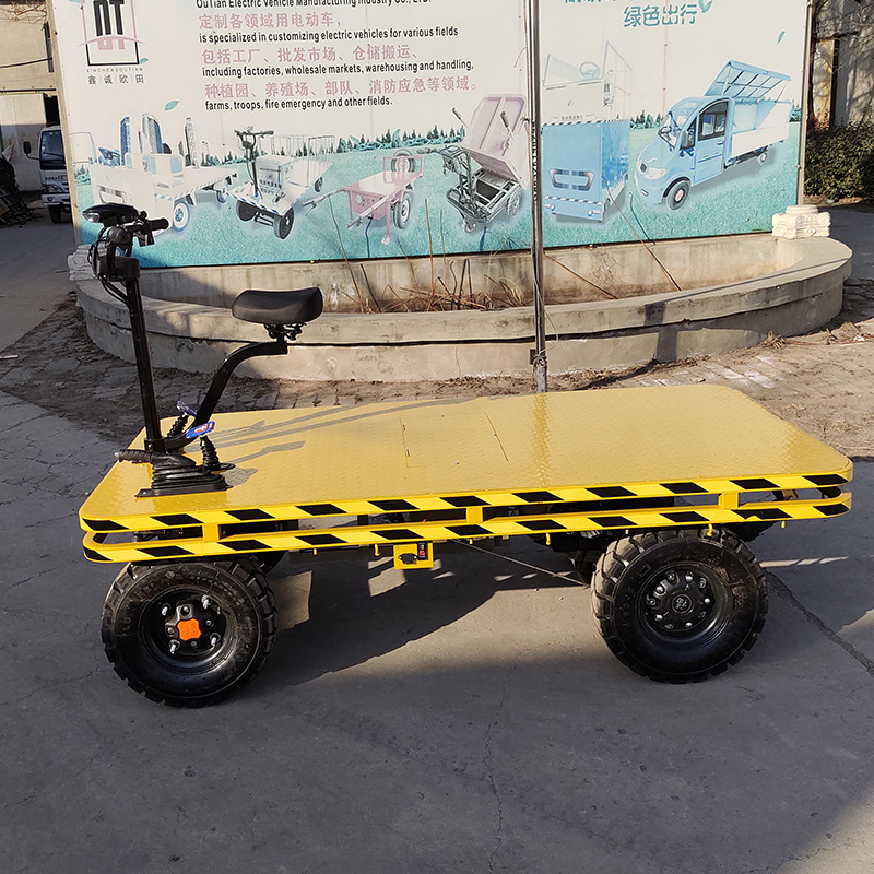 Folding electric four-wheel flat car thickened steel portable trolley electric truck for warehouse