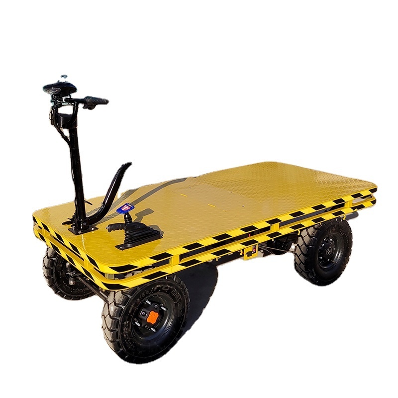 Folding electric four-wheel flat car thickened steel portable trolley electric truck for warehouse