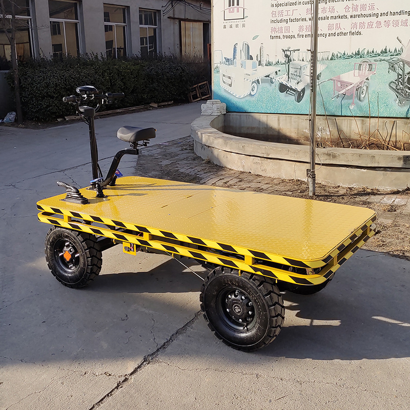 Folding electric four-wheel flat car thickened steel portable trolley electric truck for warehouse